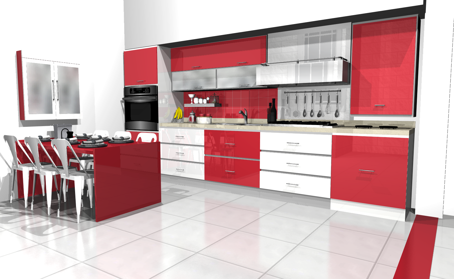 Plan cuisine 3D avec coin repas