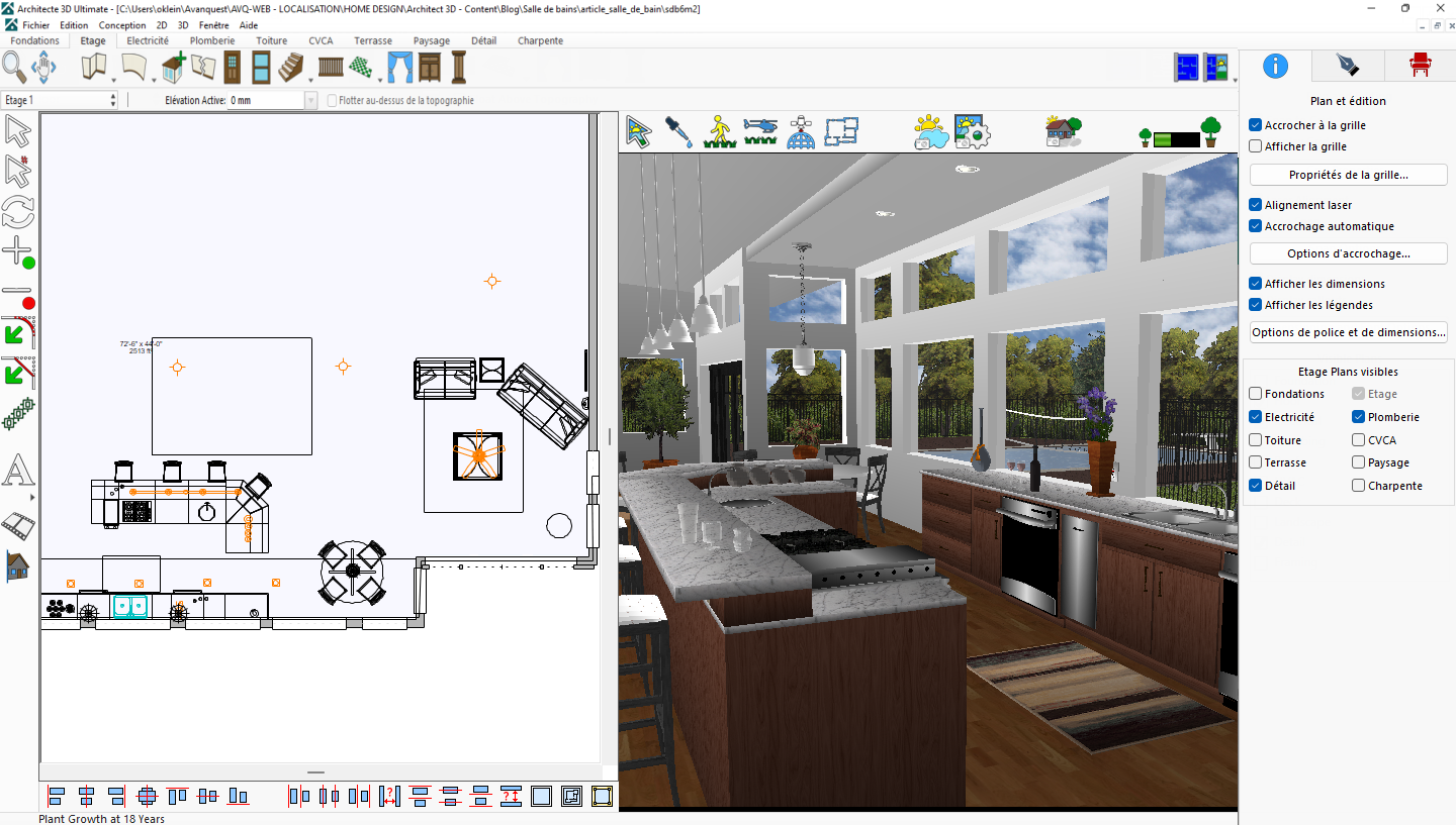 Conception 3D et 2D cuisine avec îlot