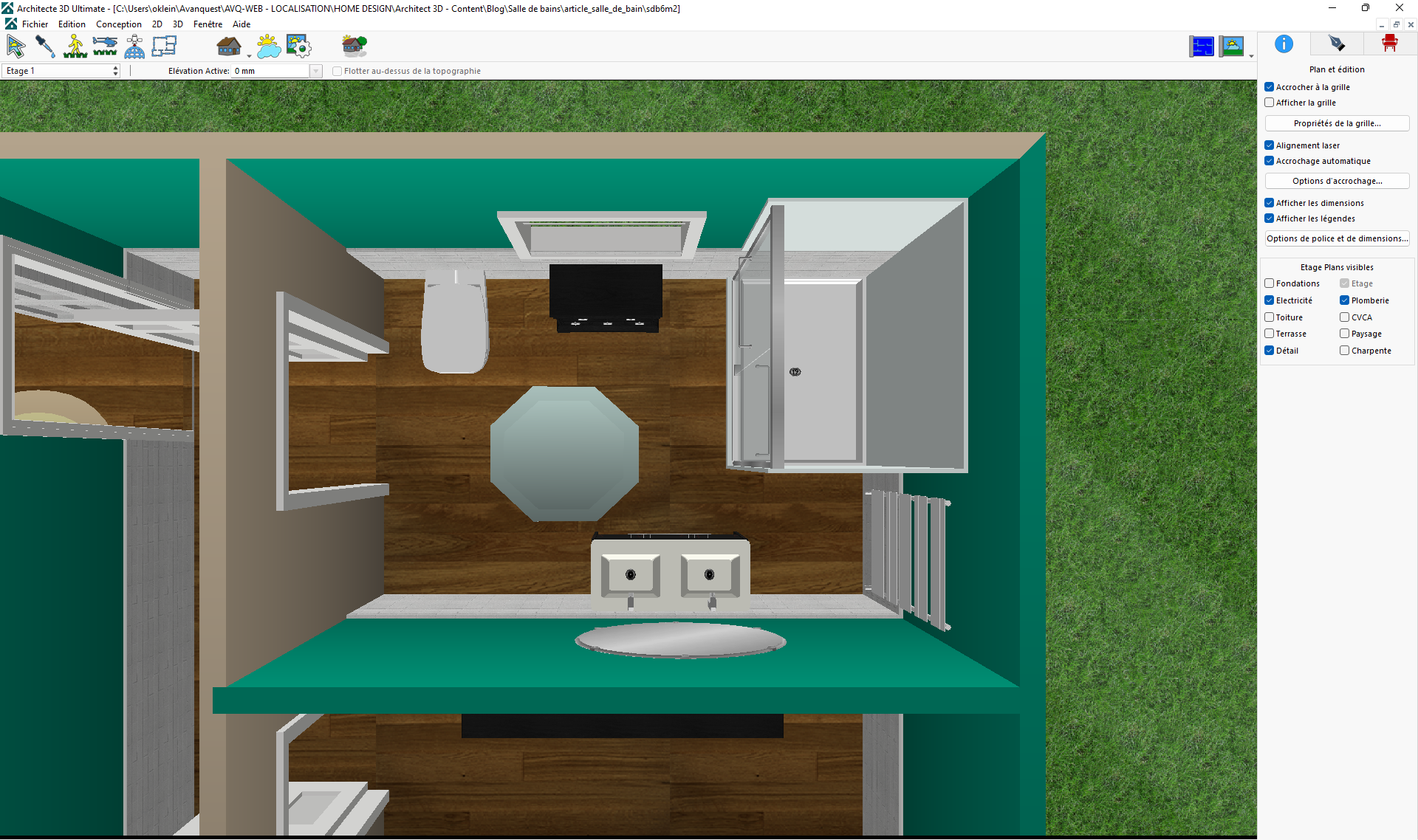Vue de pièce salle de bain 3D