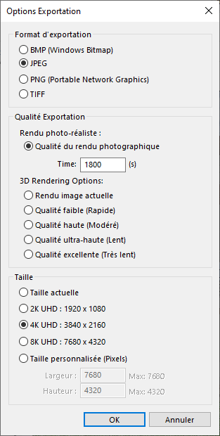 Exporter des projets en UHD étape 4 - Options de la fenêtre d'exportation