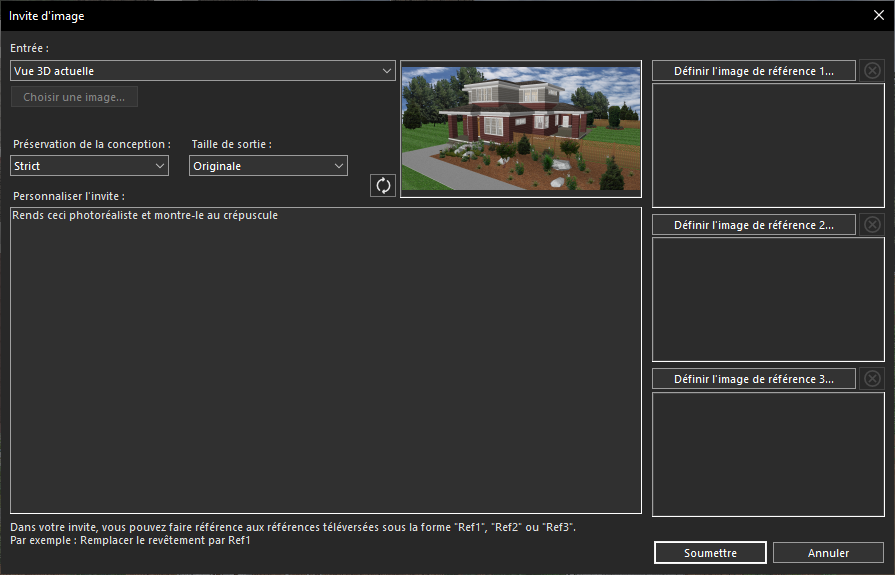 Saisie de la même invite textuelle pour une comparaison équitable avec l'option Reconcevoir