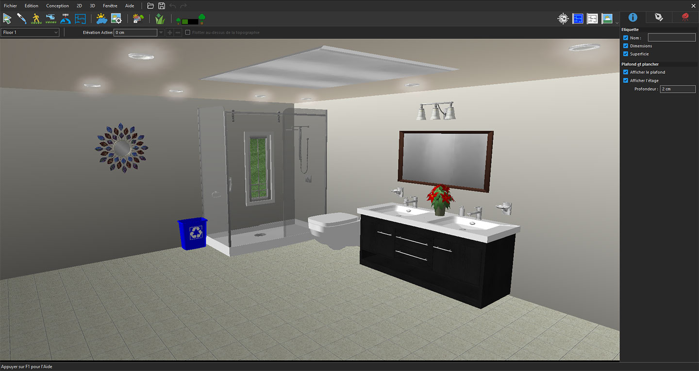 Exploration de la salle de bains en Vue 3D