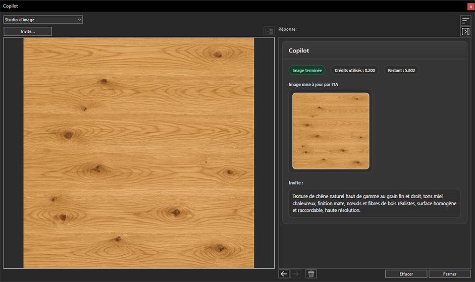 Texture générée par Home Design Copilot à partir de l'invite saisie