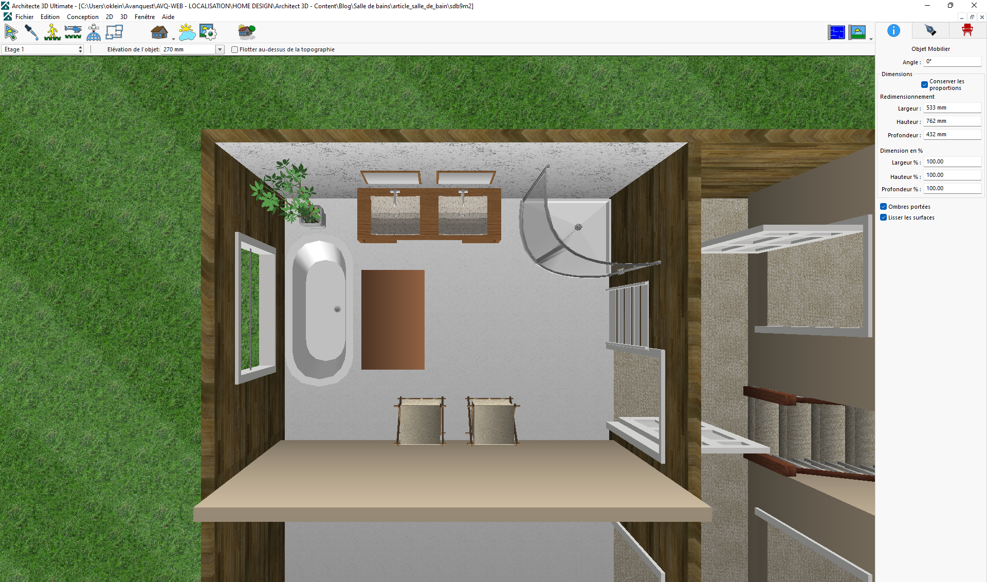 Vue de pièce salle de bain 3D 9 m2
