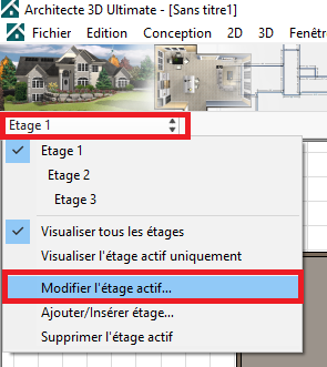 Le menu de l’étage avec Modifier l’étage actif