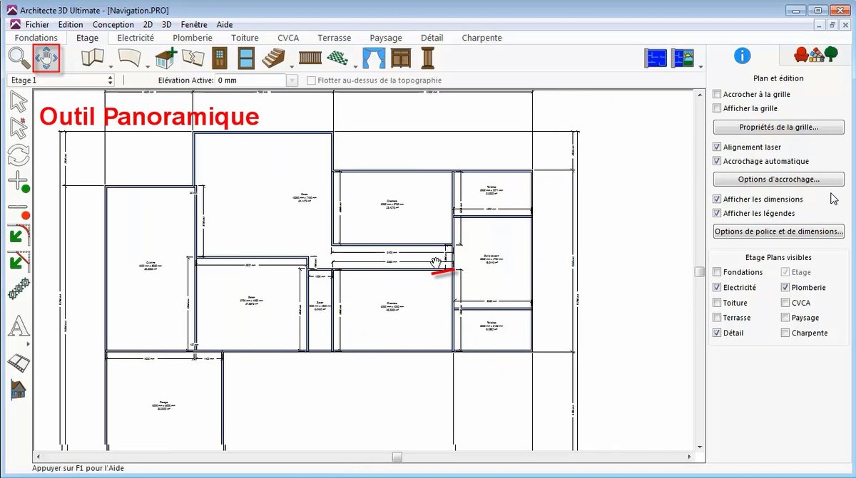 Déplacement du plan avec l’outil Panoramique