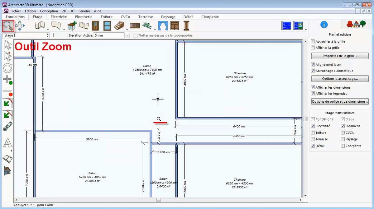 Zoom avant sur le plan 2D