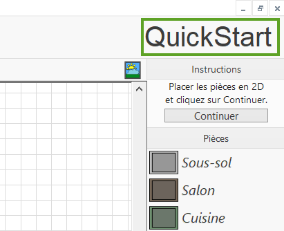La liste des pièces et le bouton Continuer dans QuickStart