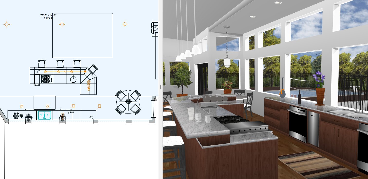 Le même plan en 2D et en rendu 3D